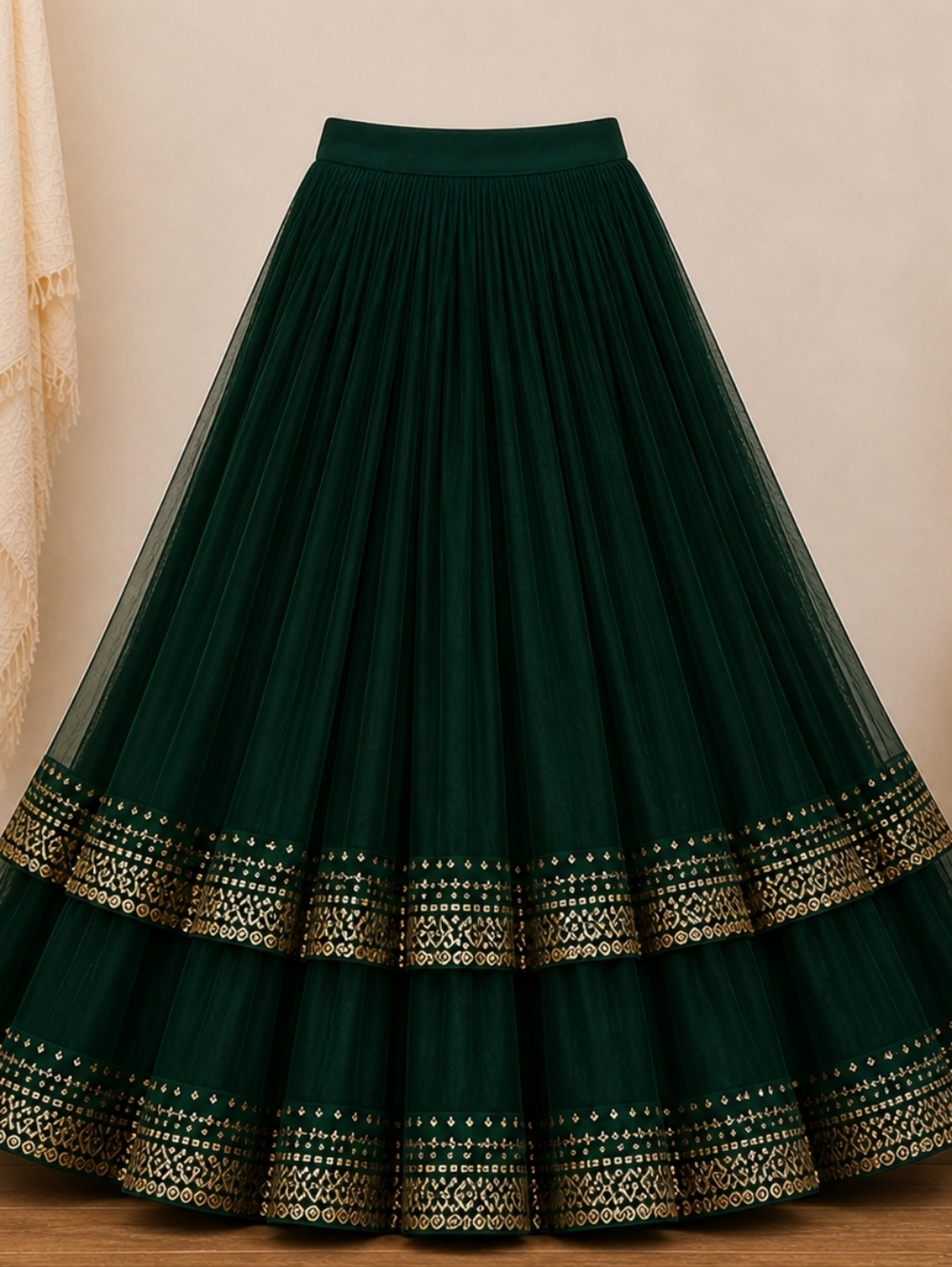 Green Gorgette With Sequined Work Lehenga Choli - Picture 4 of 8